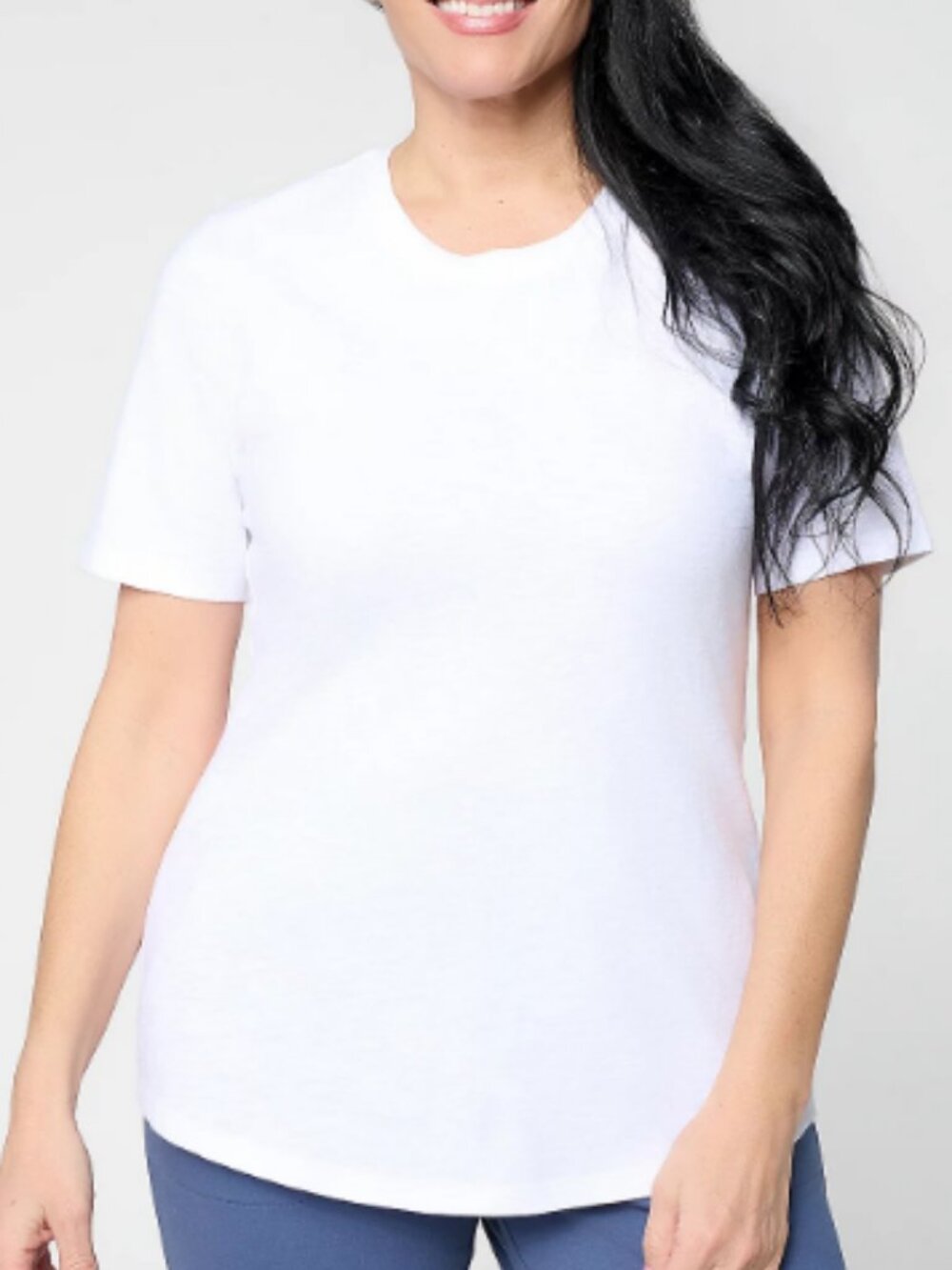 Denim & Co. Essentials Textured Knit Top w/ Shirttail Hem, White Sz M a726104